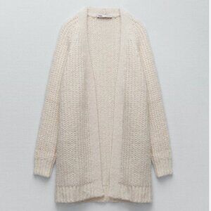 Zara Woman Oversized Cardigan Knit Sweater Ecru White Size Medium